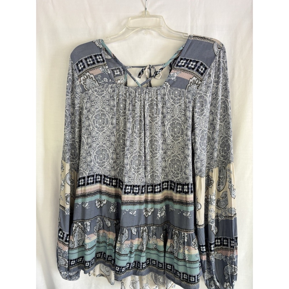 Knox Rose Women's Multicolor Paisley Square Neck Long Sleeve Peasant Tie M - Picture 2 of 8